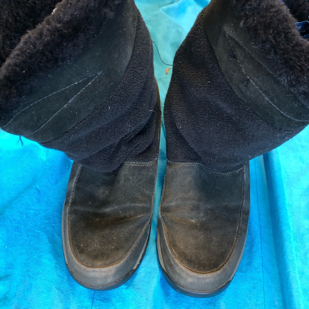 Sporto Black Suede Winter Boots with Faux Fur Cuff